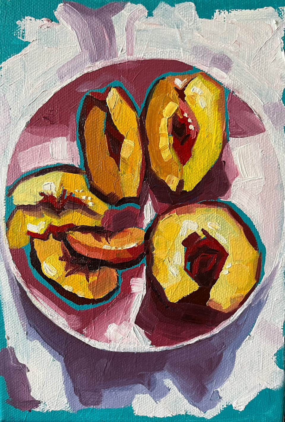 Peaches oil Painting by Emily Freya Illustration